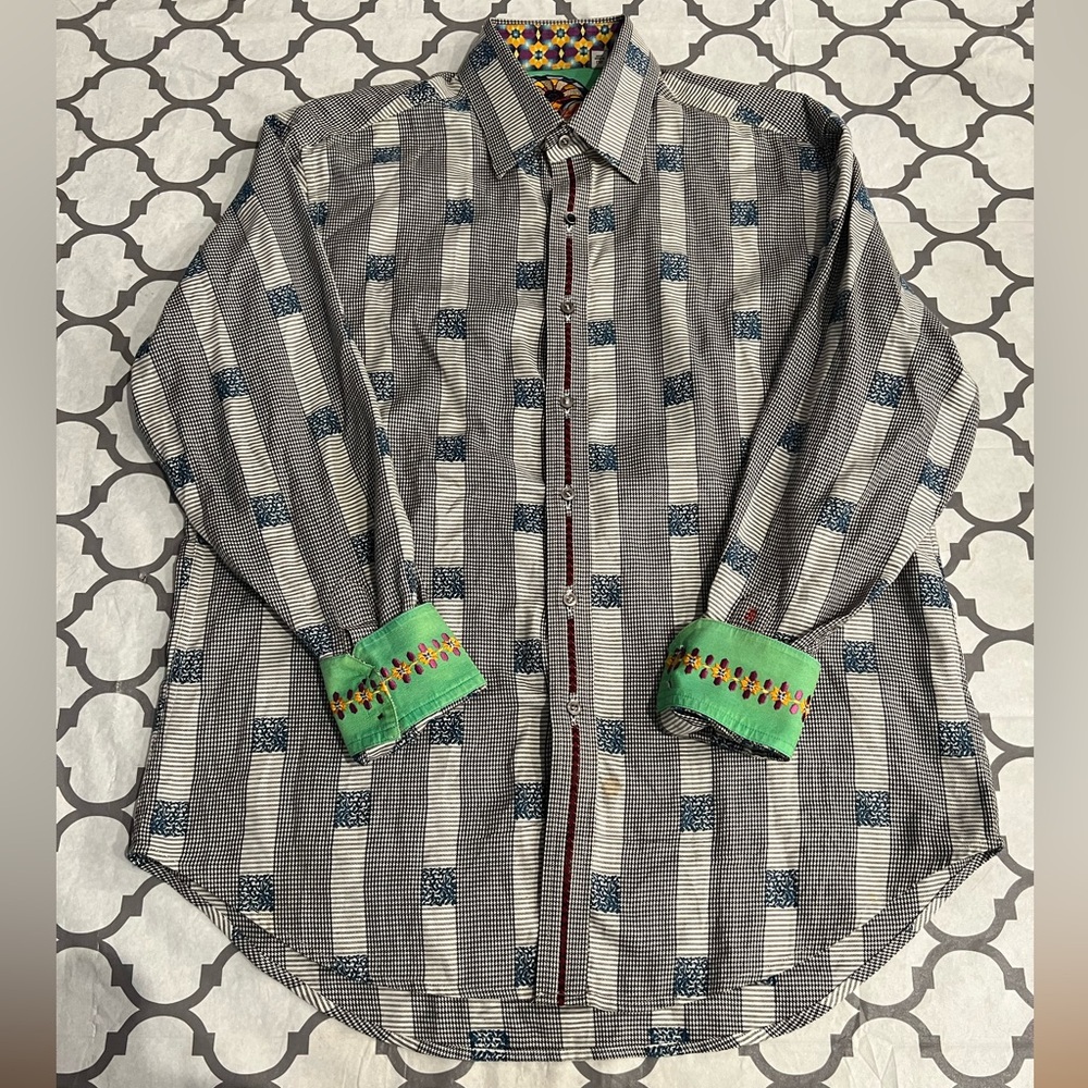 Robert Graham Long Sleeve Shirt Men’s Large Button Up Striped Flip Cuff Read